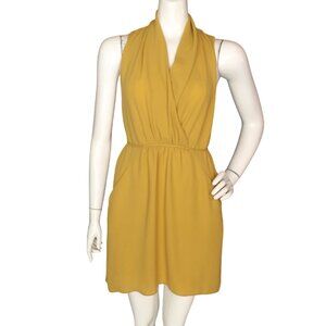 WILFRED Mini Dress, S, String Belt, Sleeveless, V-neck, Pockets, Mustard Yellow
